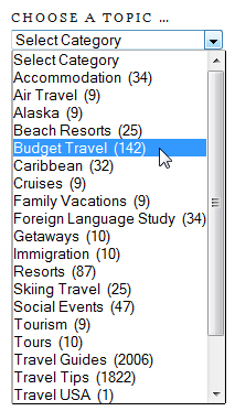 Screengrab of dropdown categories list.