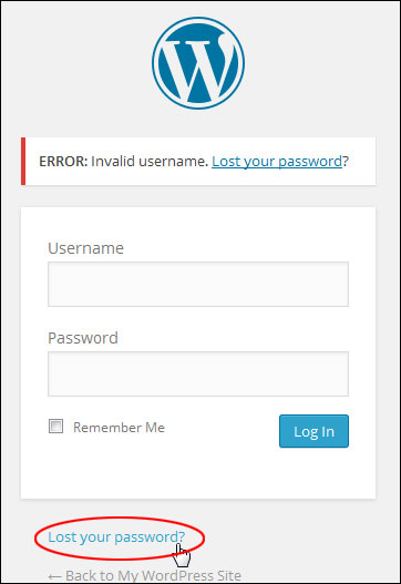 Link to WordPress password reset feature.