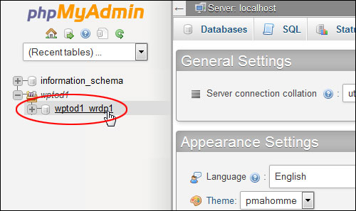 phpMyAdmin databases