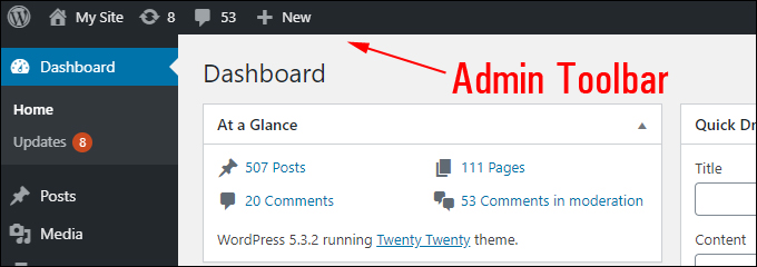 WordPress Dashboard Admin Toolbar