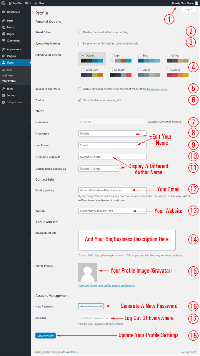 User Profile Screen and sections.