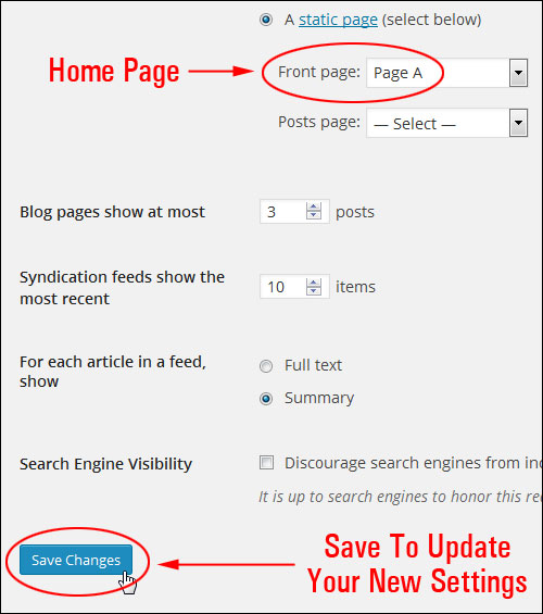 Reading Settings screen