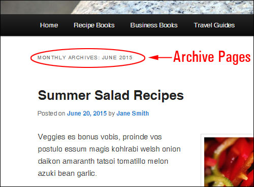 An example of a WordPress Archive Page.