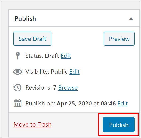 WordPress Post Publishing Section - Publish post button.