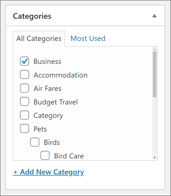 Post Categories section.