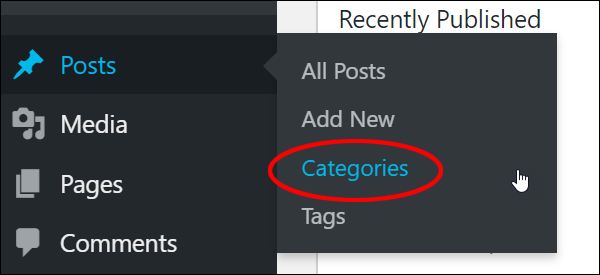 WordPress Posts > Categories menu.