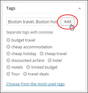 Tags section - Add button