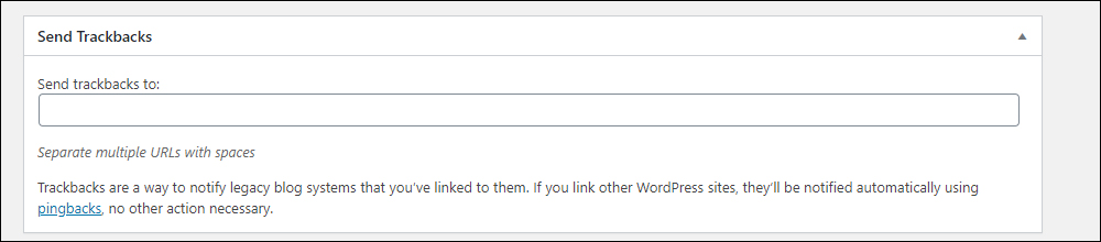 WordPress Post Send Trackbacks field.