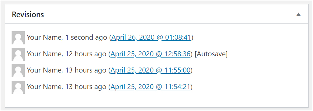 WordPress Post Revisions feature section.