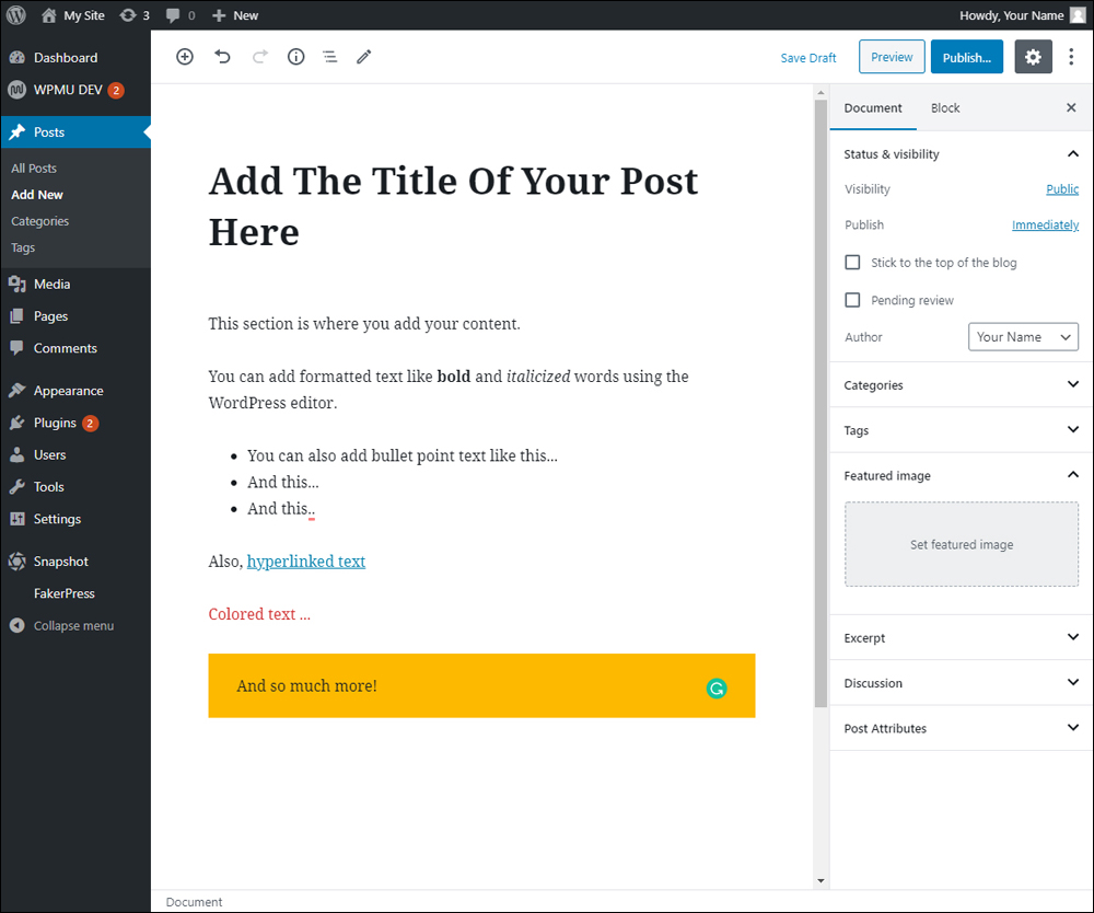 WordPress Post - Gutenberg Editor