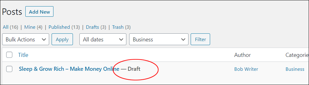 Posts - Draft Status.