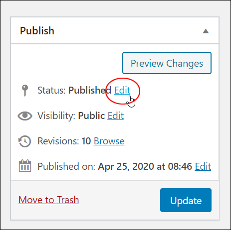 WordPress Post Status: Edit Link