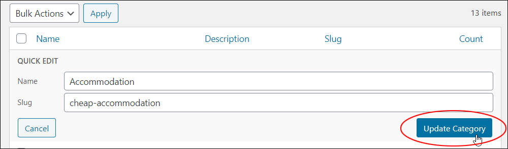 Post Categories - Inline Quick Editor.