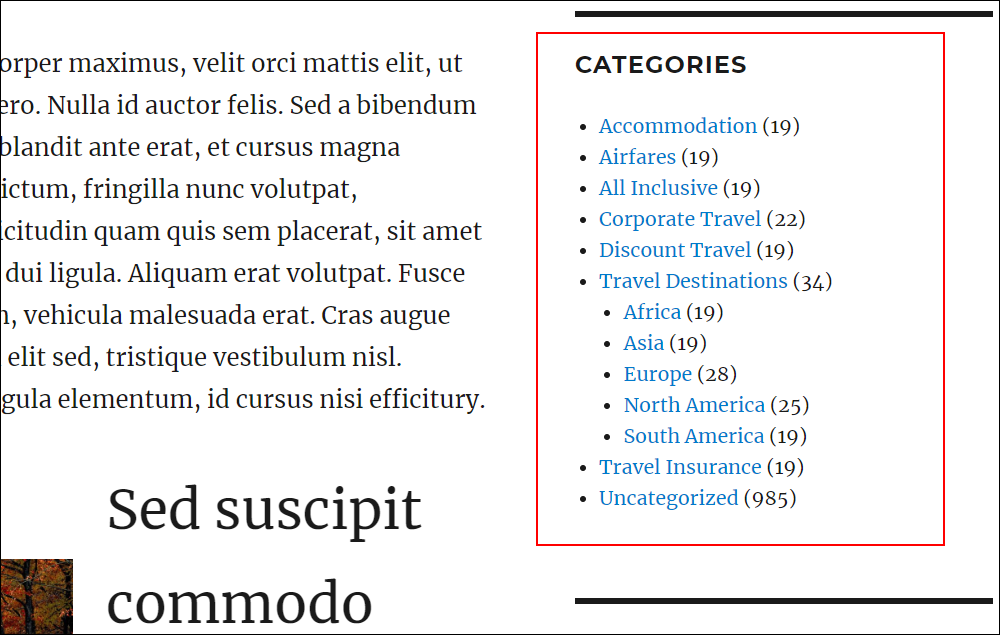 Categories Menu displayed on sidebar.